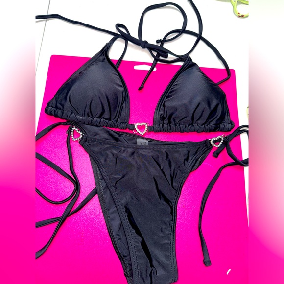 Never Worn Two Piece Heart Black Bikini - Picture 1 of 3